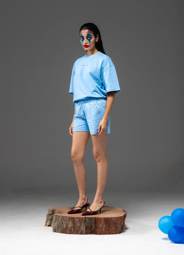 BLUE POPCORN COTTON SHORTS