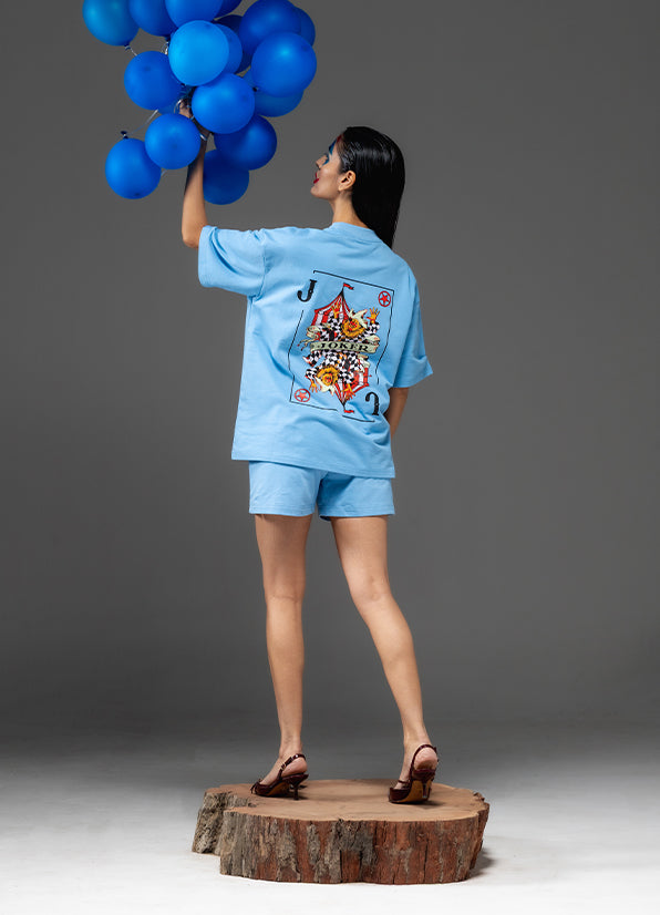 BLUE POPCORN COTTON SHORTS